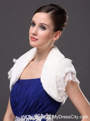 High Quality Faux Fur Special Occasion / Jacket In Ivory With Lace Edge